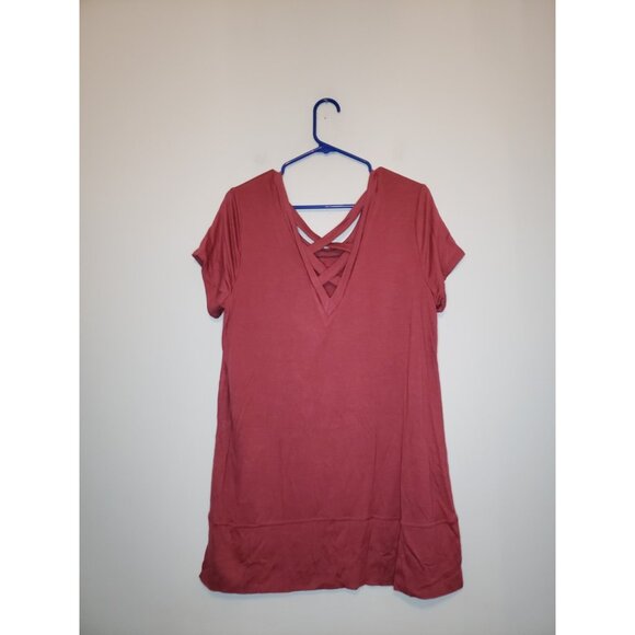 DB Sunday Womens L Top Strappy Pink Stretchy Pullover Strappy Cutout V Back NWT - Picture 2 of 6